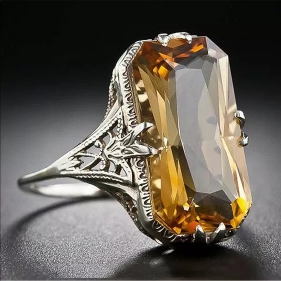 New Vintage 925 Sliver Ring Natural Citrine - Picture 2 of 5